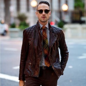 All Saints Brown Leather Jacket XS